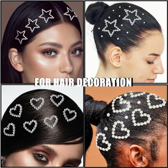 Hair Face Gems Jewels Pearls Self Adhesive Heart Star Pearls Rhinestone - Picture 3 of 5